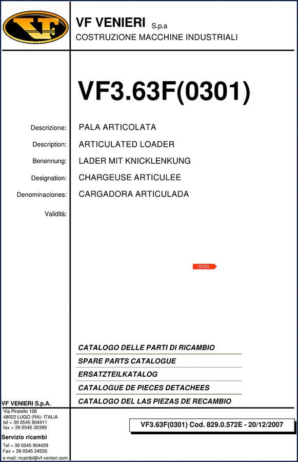 VF Venieri VF3.63F 2007 Parts Catalog cover - 241 pages OEM exploded views