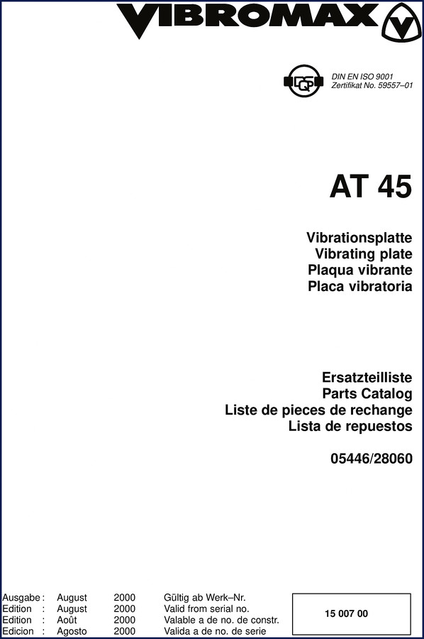 Vibromax AT 45 vibrating plate parts catalog 2000 cover