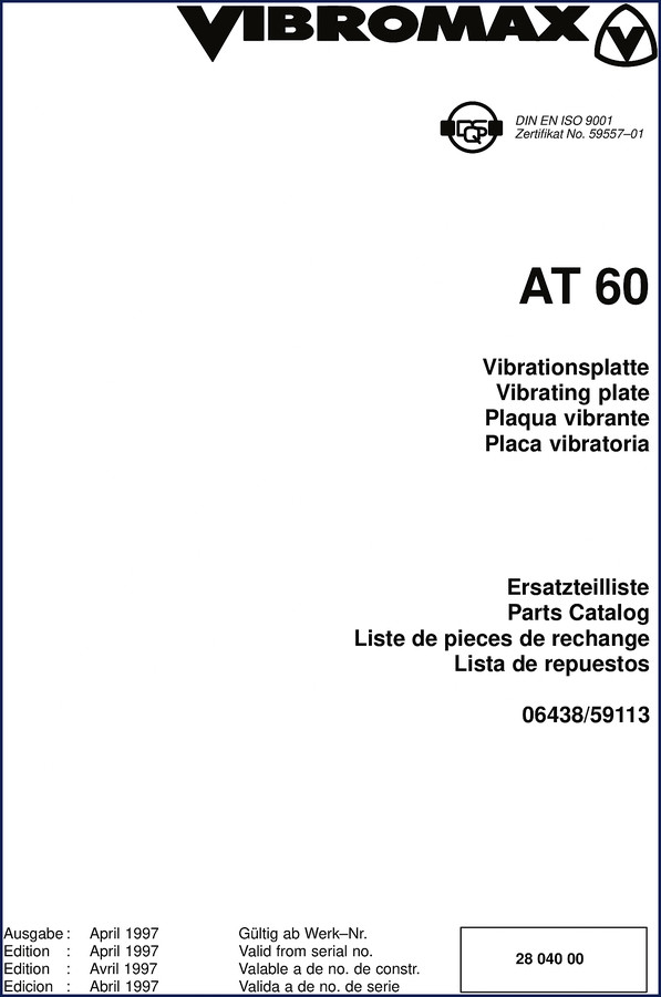 Vibromax AT 60 1997 Parts Catalog cover - OEM factory document