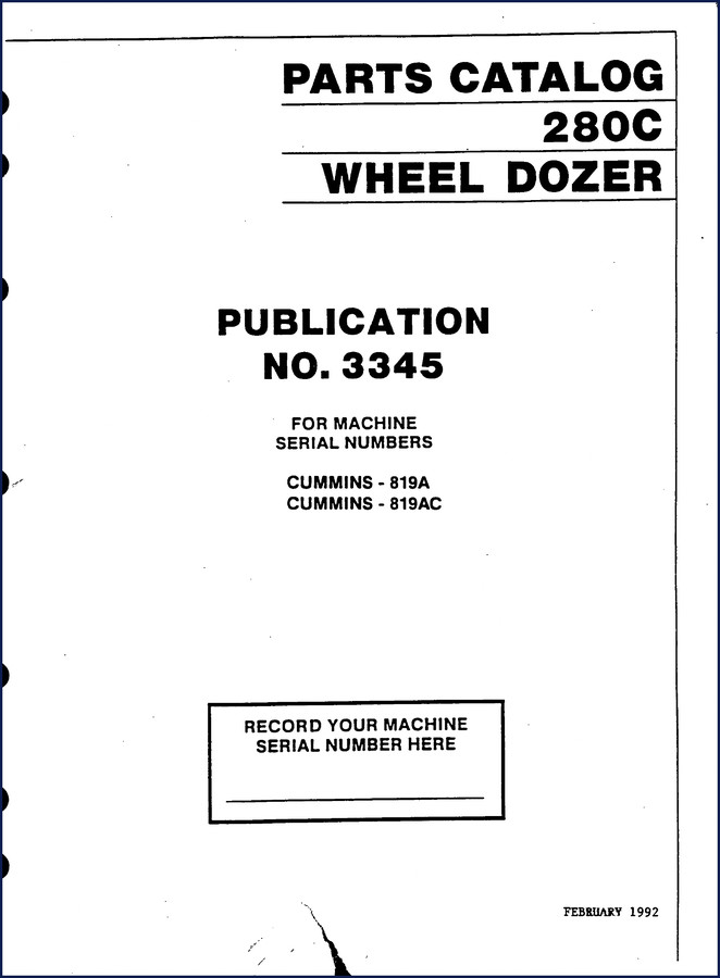 VME 280C Wheel Dozer Parts Catalog 1992 – 616-page OEM factory parts manual cover