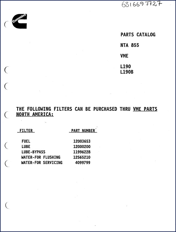 VME L190 L190B OEM Parts Catalog - factory exploded view diagram page