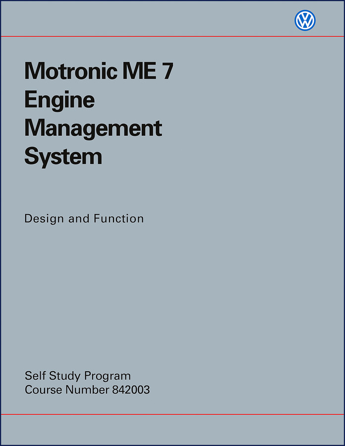 Volkswagen 1.8 liter 5V turbo and 2.8 liter VR6 2000 Training Manual cover showing ME 7 engine management system diagram