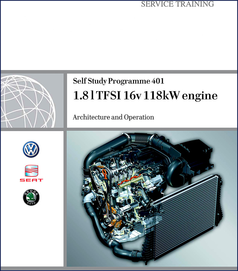 Volkswagen 1.8 TFSI Training Manual cover showing engine cutaway diagram for the 1.8L TFSI 16v engine