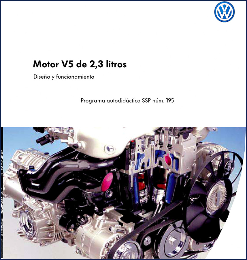 Volkswagen 2.3L V5 Training Manual – Factory Repair Specs 2 Volkswagen 2.3L V5 training manual cover page showing engine cutaway and specifications