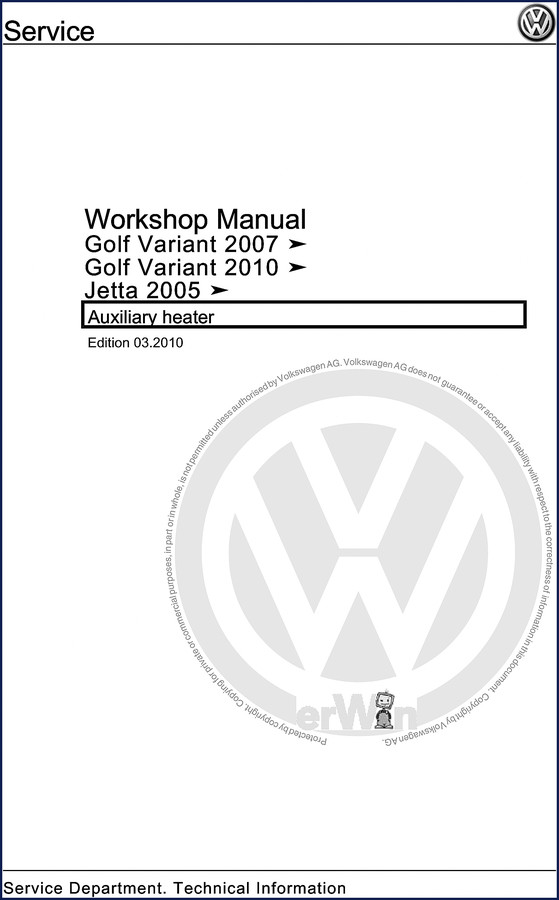 Volkswagen Golf Variant Jetta 2010 workshop manual auxiliary heater Thermo Top V PDF cover