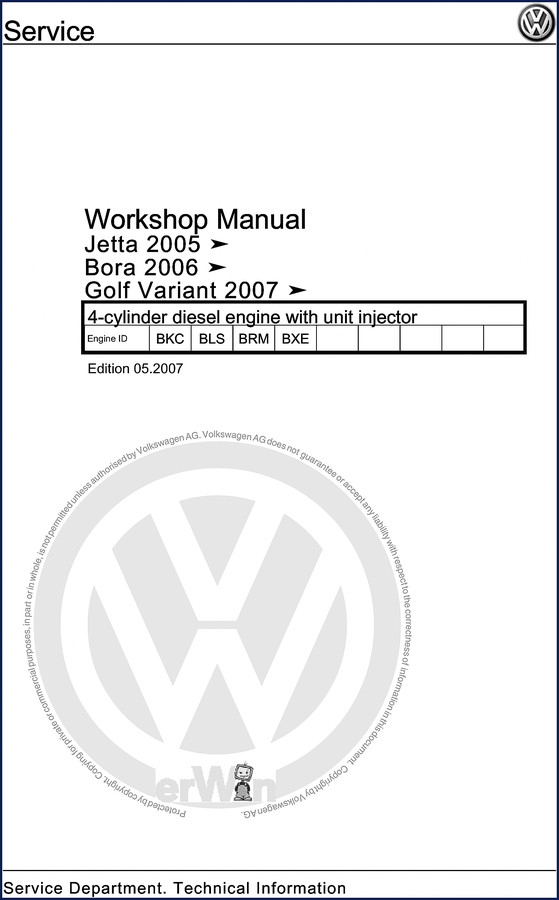 2007 Volkswagen Golf Variant workshop manual cover showing the official VW Service Department branding