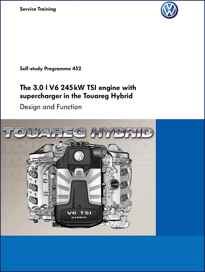 Volkswagen Touareg Hybrid Training Manual cover showing 3.0L V6 TSI engine and hybrid drivetrain