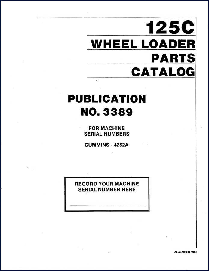 Volvo BM 125C 1988 Parts Catalog cover page showing wheel loader and publication number 3389