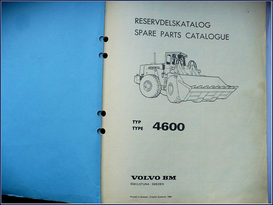 Volvo BM 4600 1984 Parts Catalog cover page showing spare parts catalogue bilingual Swedish English