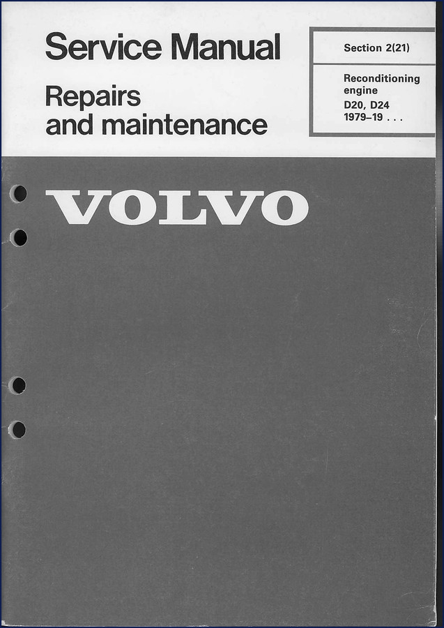 1979 Volvo Penta D20 D24 Service Manual cover page showing engine cutaway