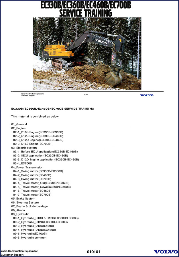 Volvo EC330B-EC700B service training manual cover