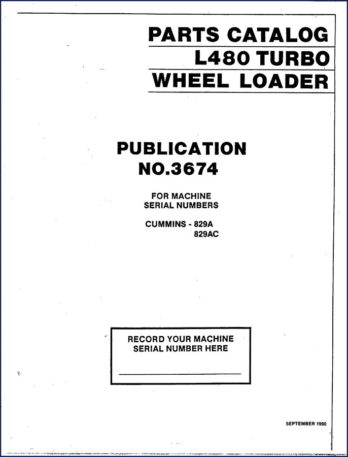 Volvo L480 Turbo Wheel Loader 1990 Parts Catalog cover page