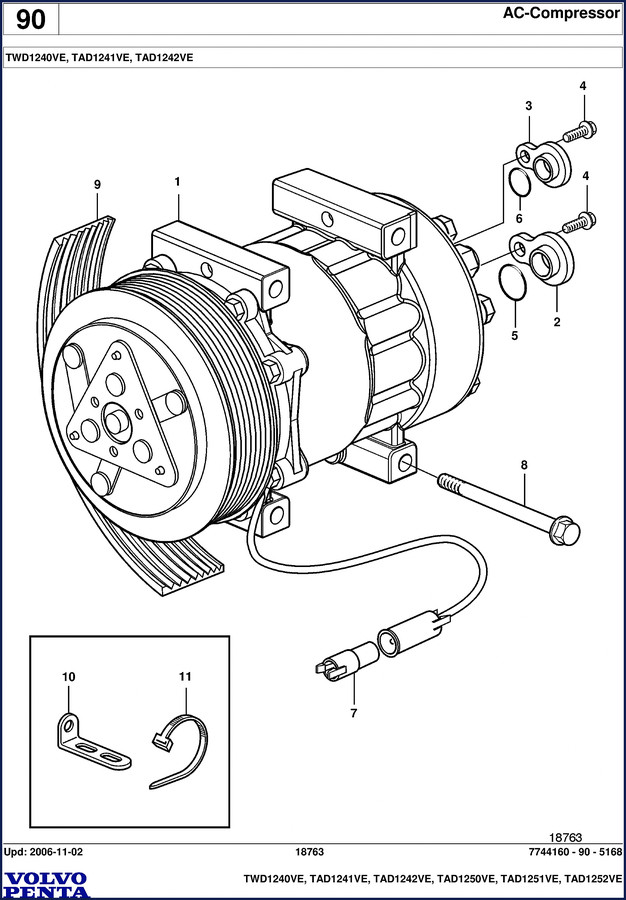 Volvo Penta TAD1250VE 2006 Parts Catalog cover page showing engine diagram