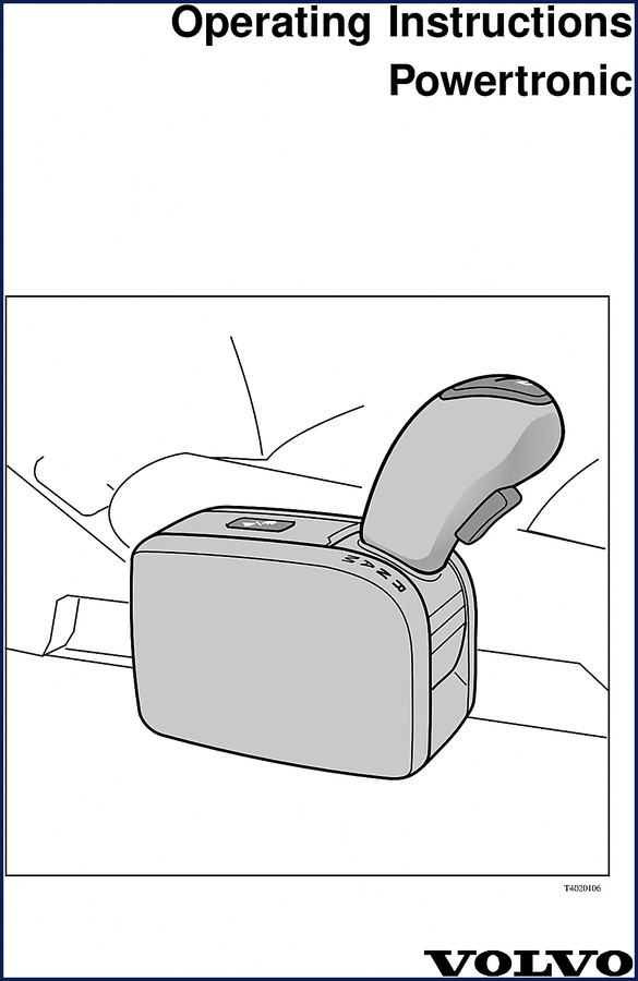 Volvo Powertronic Operators Manual cover showing the automatic transmission controls and gear selector layout
