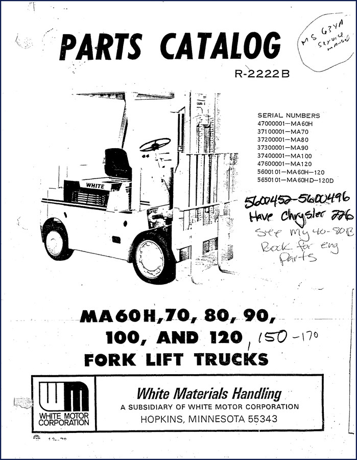 White MA60H, MA70, MA80, MA90, MA100 1970 Parts Catalog - OEM factory parts manual cover