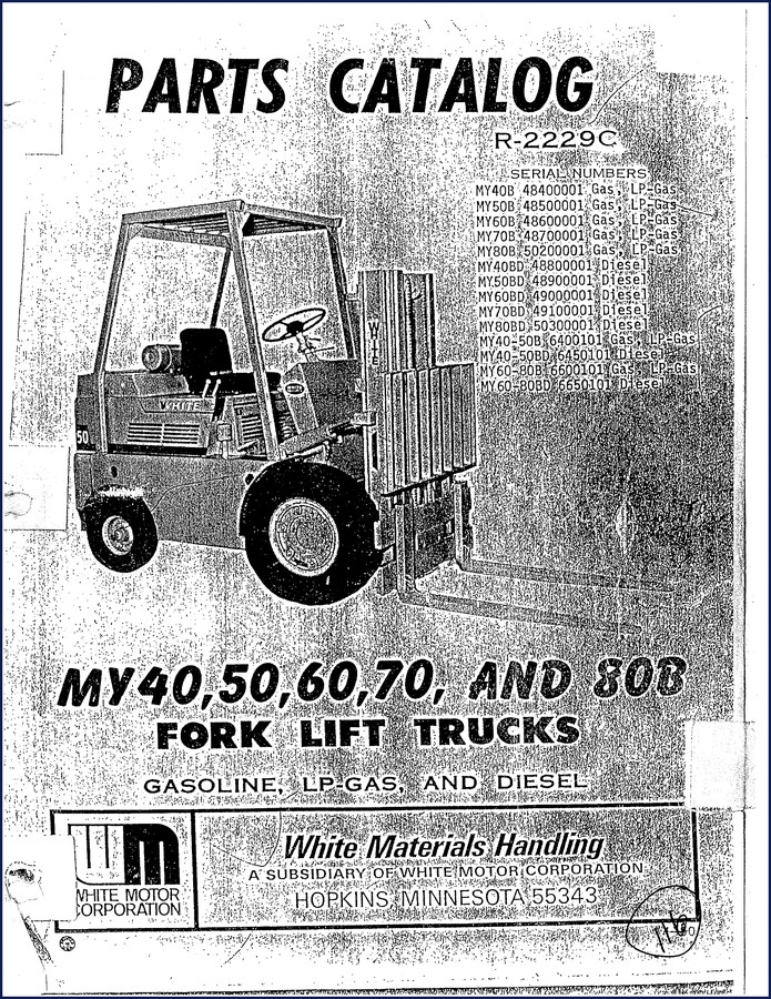 White MY40B to MY80B Parts Catalog - 116 pages OEM factory parts list for forklift trucks