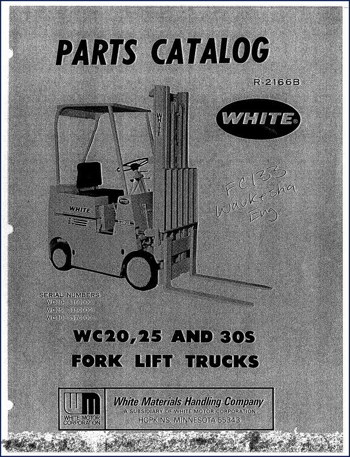 White WC20, WC25, WC30 Parts Catalog cover page for forklift parts numbering system