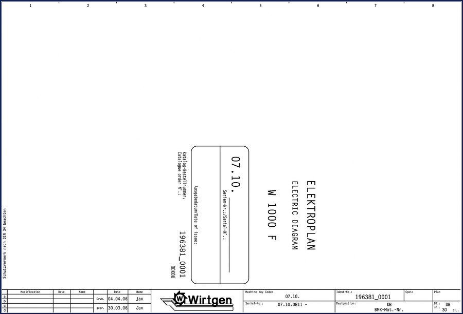 Wirtgen W 1000 F Electrical Schematic cover page showing 30-page OEM diagram