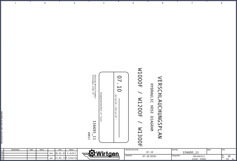Wirtgen W1000F W1200F W1300F 2010 hydraulic schematic cover page