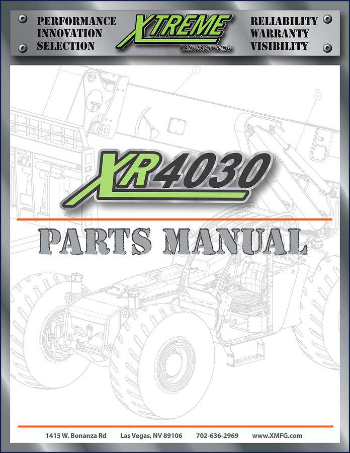 Cover of the Xtreme Manufacturing XR4030 Parts Catalog showing the telehandler and manual title