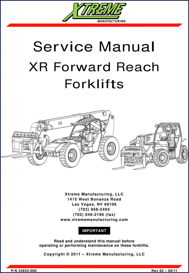 Xtreme XR 2011 Service Manual cover – factory service manual for XR forward reach forklifts