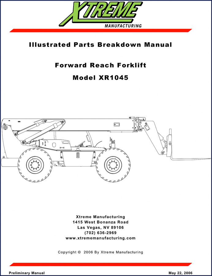 Xtreme XR1045 2006 Parts Catalog – OEM factory diagrams and part breakdowns for forward reach forklift