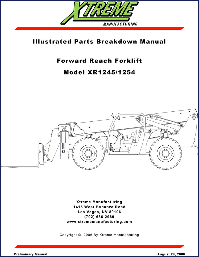 Xtreme XR1245 XR1254 2006 Parts Catalog front cover showing forklift illustration and model designation