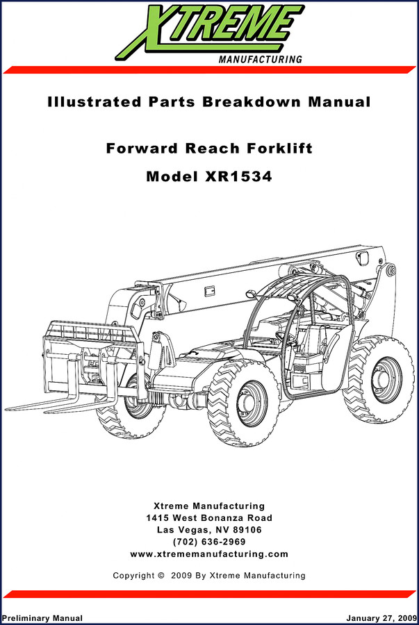 Xtreme XR1534 2009 Parts Catalog cover - Illustrated Parts Breakdown Manual