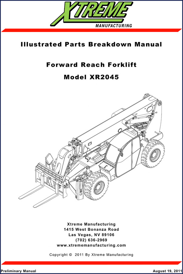 Xtreme XR2045 forklift parts catalog cover 2011 factory OEM manual