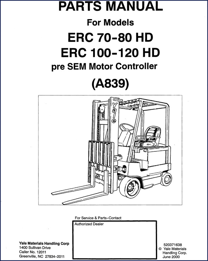 Yale ERC 70 HD 2000 Parts Catalog cover