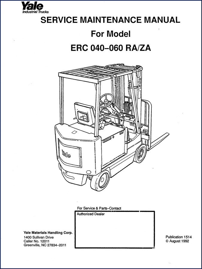 Yale ERC040 and ERC065 1999 Parts Catalog cover - OEM factory parts manual 433 pages