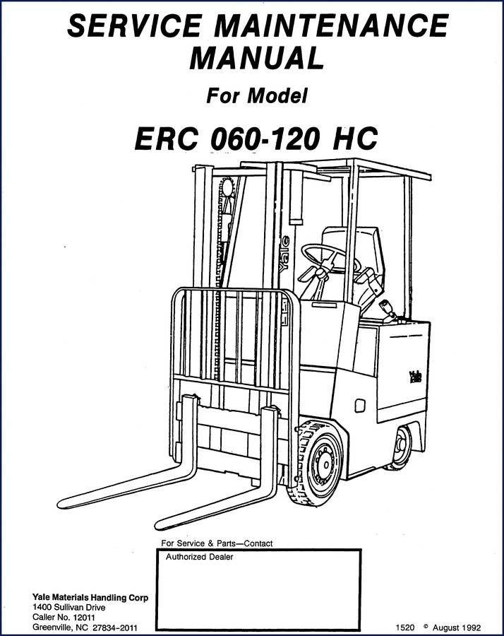 Yale ERC060 ERC070 ERC080 ERC100 ERC120 1992 Service Manual cover