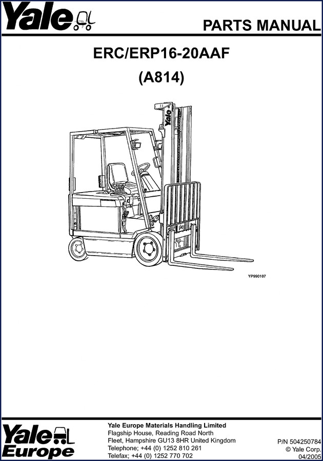 Yale ERC16AAF ERC18AAF ERC20AAF ERP16AAF ERP18AAF 2008 parts catalog cover