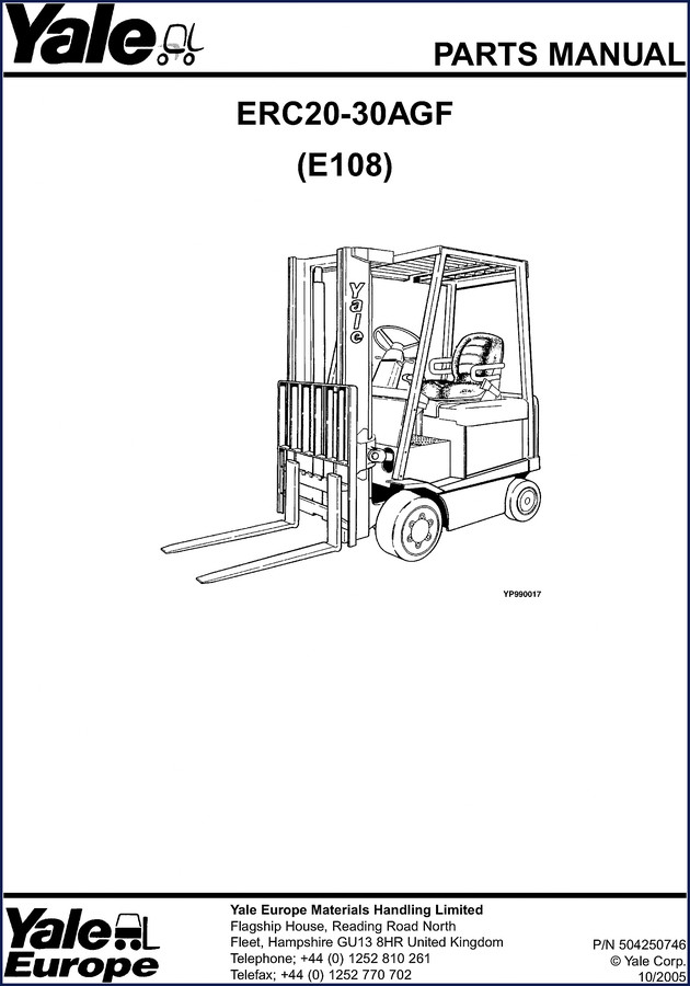 Yale ERC20 ERC25 ERC30 2005 Parts Catalog cover page