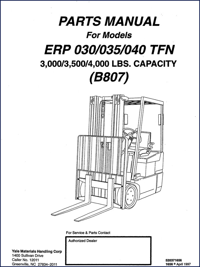 Yale ERP 030 035 040 1998 Parts Catalog cover