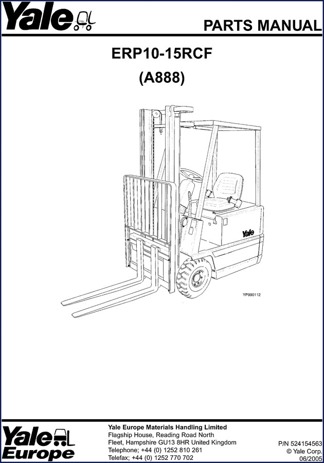 Yale ERP10RCF and ERP15RCF 2006 Parts Catalog cover showing exploded view of mast assembly