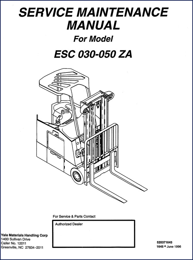 Yale ESC 030 Service Manual cover – OEM factory repair manual for electric stand-up rider lift truck