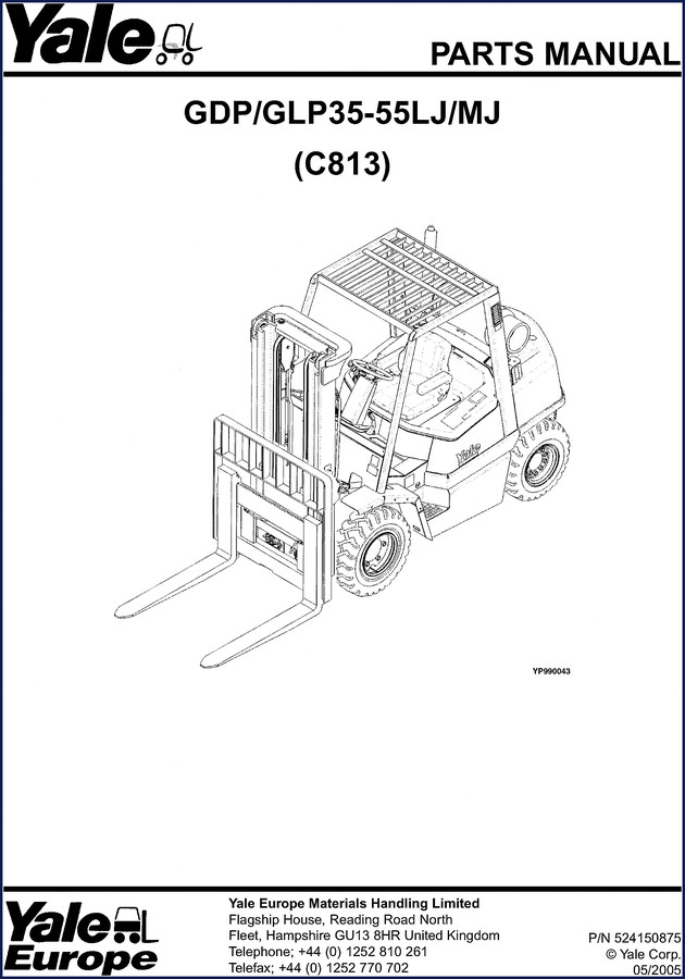 Yale GDP35 GLP35 2008 Parts Catalog cover image showing forklift and part diagram