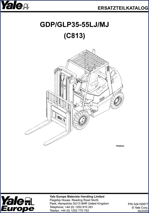 Yale GDP35LJ, GDP55LJ, GLP35MJ, GLP55MJ 2008 parts catalog cover showing forklift model lineup