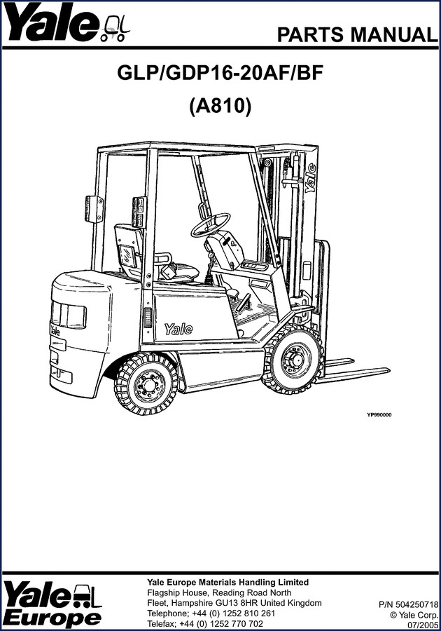 Yale GLP16 GLP18 GLP20 GDP16 GDP18 2007 factory parts catalog – exploded view of engine section