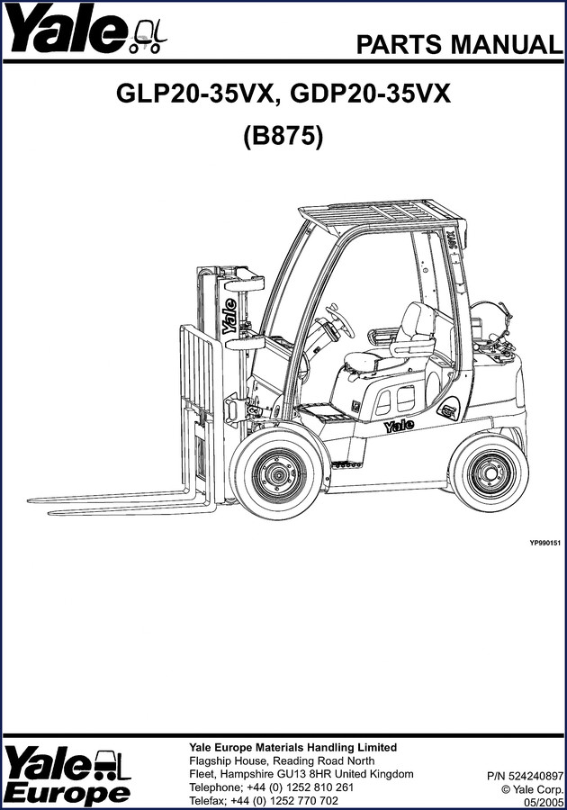 Yale GLP20-35VX and GDP20-35VX 2006 Parts Catalog cover page showing truck model and manual number