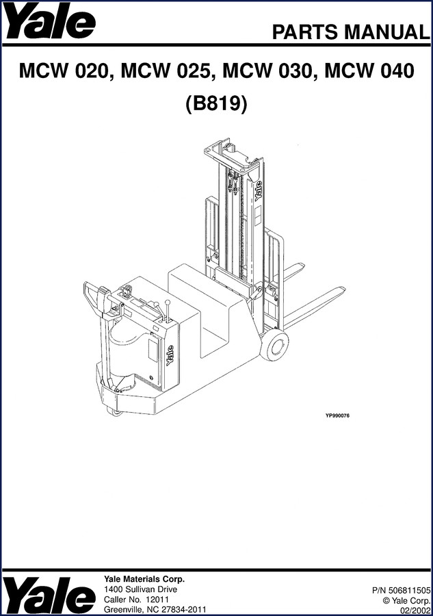 Yale MCW 020-040 2002 Parts Catalog - 196 pages factory OEM manual