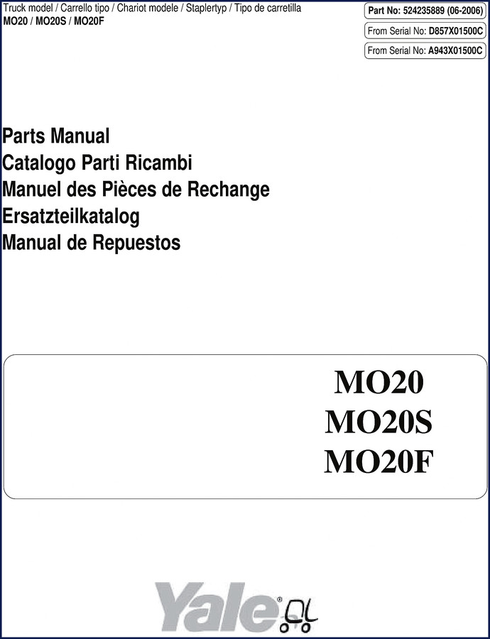 Yale MO20 Parts Catalog – factory OEM exploded diagrams and part numbers