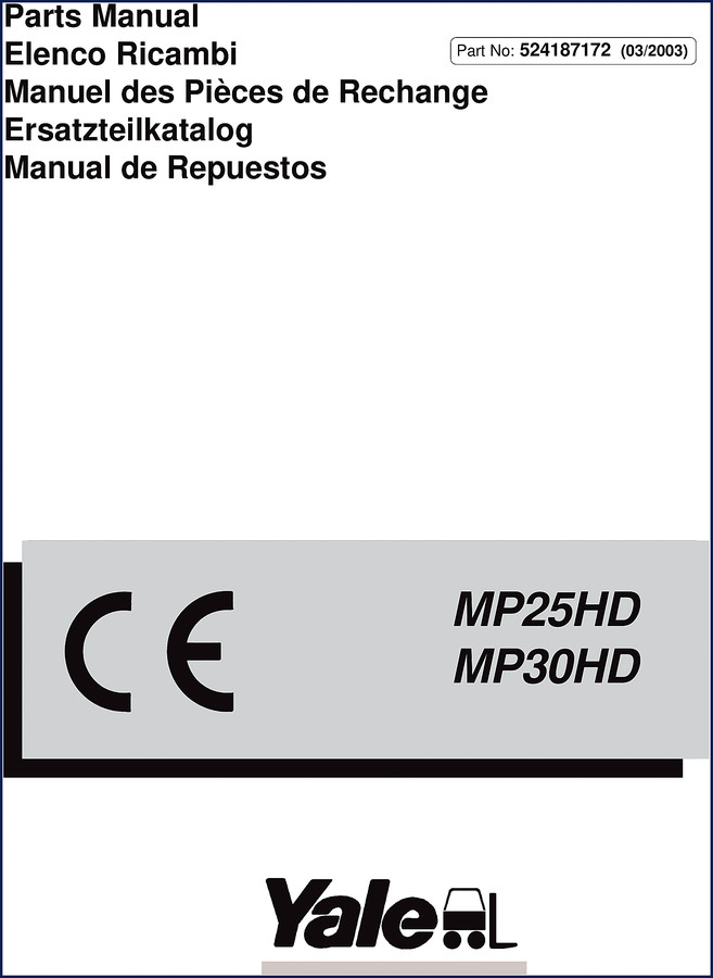 Yale MP25HD MP30HD 2003 Parts Catalog cover page showing model and part number 524187172