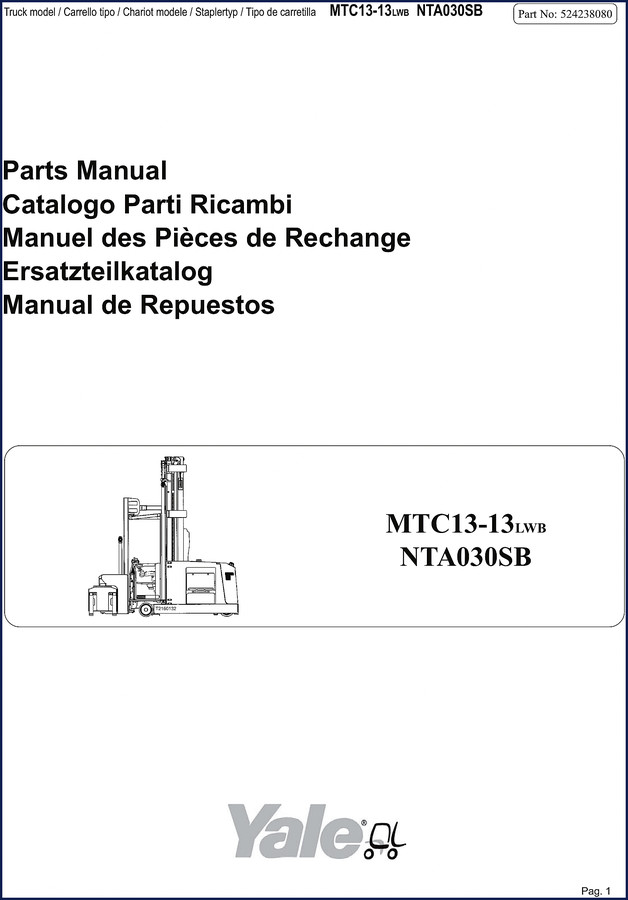 Yale MTC13-13LWB NTA030SB Parts Catalog cover page with model and part number 524238080