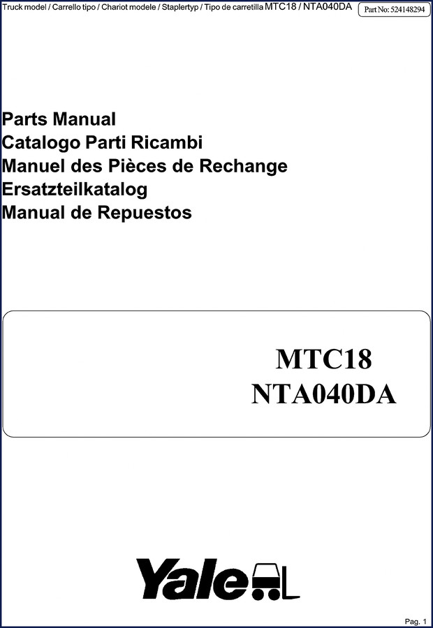 Yale MTC18 NTA040DA Parts Catalog cover page – OEM factory manual 202 pages