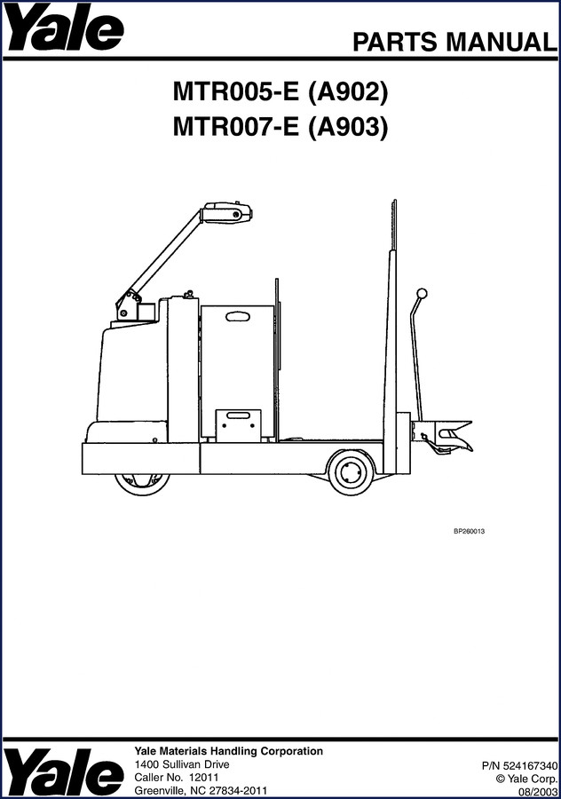 Yale MTR005 MTR007 2003 Parts Catalog cover – factory OEM document