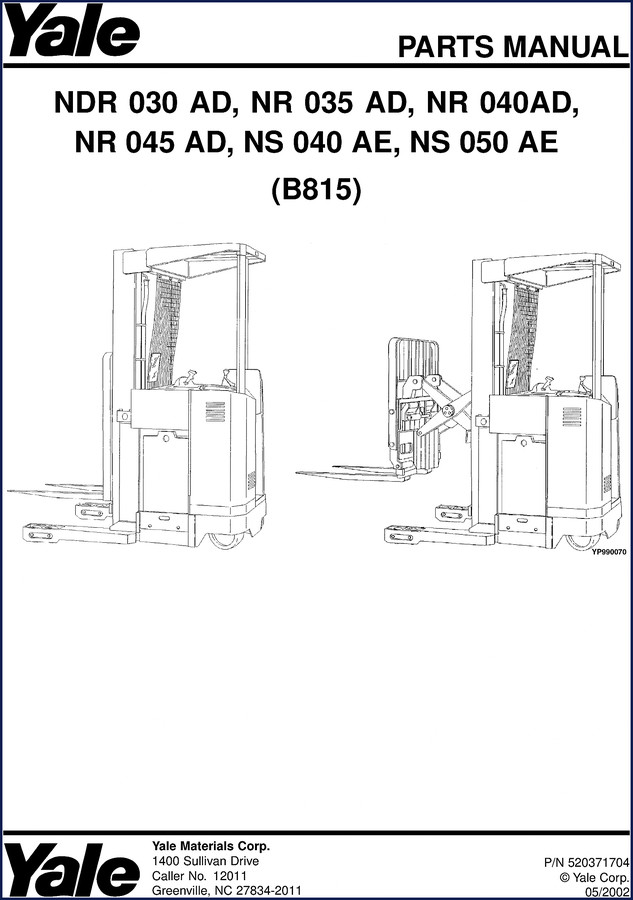 Yale NDR 030 AD parts catalog 2002 OEM factory manual cover