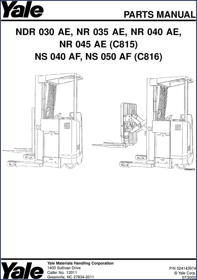 Yale NDR 030 AE parts catalog 2002 232 pages OEM factory manual cover