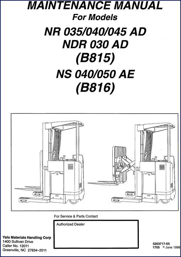1996 Yale NR035 NR040 NR045 NDR030 NS040 Service Manual cover showing OEM maintenance manual document